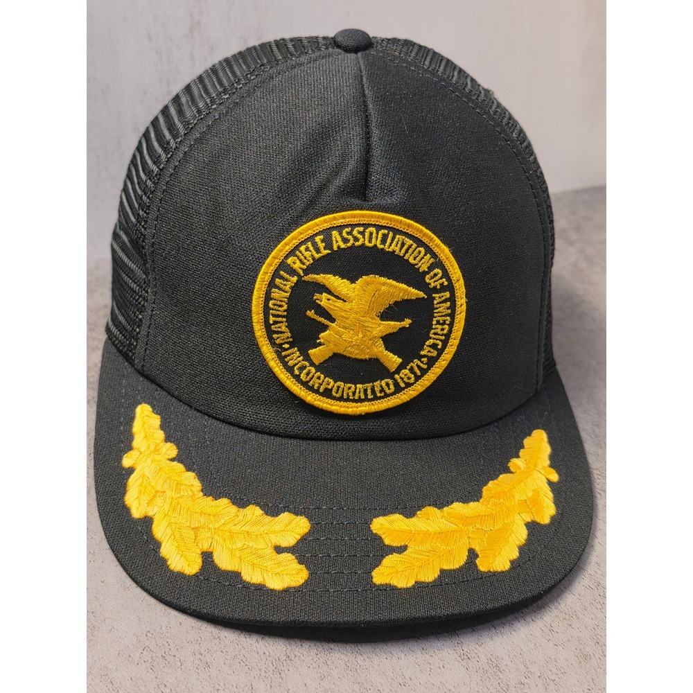 Vintage NRA National Rifle Association Trucker Hat Black Gold Scrambled Eggs USA